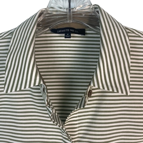 Lafayette 148 Horizontal Green Pinstripe Button Down Sz 4 - Picture 3 of 7
